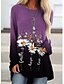 abordables T-shirts-Robe t-shirt Tunique Femme Quotidien Fleurie Bloc de Couleur Marguerite Manches Longues Imprimé Col Rond Bleu Violet Vert Hauts Ample