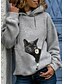 billige Hættetrøjer &amp; sweatshirts-Dame Hattetrøje bluse Kat Grafisk 3D Daglig 3D-udskrivning Basale Afslappet Hættetrøjer Sweatshirts Gul Grå Sort