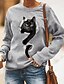 cheap Hoodies &amp; Sweatshirts-Women&#039;s Hoodie Sweatshirt Pullover 100% Cotton Graphic Cat 3D Basic Casual Print White Gray Daily Round Neck Long Sleeve Without Lining Micro-elastic Fall &amp; Winter