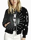 cheap Jackets-Women&#039;s Jacket Casual Jacket Fall &amp; Winter Going out Work Regular Coat Stand Collar Loose 3D Print Streetwear Punk &amp; Gothic Jacket Long Sleeve Patchwork Print Print Color Block Black