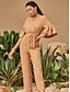 cheap Jumpsuits &amp; Rompers-Women&#039;s Jumpsuit Solid Colored Ruffle Patchwork Streetwear V Neck Straight Regular Fit Khaki S M L