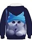 baratos Moletons Para Meninas-Infantil Para Meninas Moleton &amp; Blusa de Frio Manga Longa Gato Estampado 3D Animal Estampado Azul Crianças Blusas Activo Moda de Rua