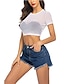 cheap T-Shirts-Women&#039;s Crop Top Blouse T shirt See Through Mesh Round Neck Basic Sexy Tops White Black