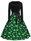 preiswerte Casual Kleider-Rikay Damen Langarm St Patricks Tag Kostüme Bogen-Knoten Swing Kleid Shamrock Print Kleid Abendkleid Partykleid grün