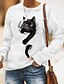 cheap Hoodies &amp; Sweatshirts-Women&#039;s Hoodie Sweatshirt Pullover 100% Cotton Graphic Cat 3D Basic Casual Print White Gray Daily Round Neck Long Sleeve Without Lining Micro-elastic Fall &amp; Winter