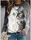 preiswerte Kapuzenpullis &amp; Sweatshirts-Damen Karikatur Katze Tier Kapuzenshirt Pullover Bedruckt 3D-Druck 3D-Druck Kapuzenpullover Sweatshirts Grau