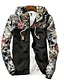 abordables Sale-veste coupe-vent pour hommes, veste bomber à fleurs à capuche léger zippé cordon de serrage manteau de fleur noir grand