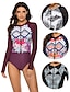 cheap Beach Dresses-Women&#039;s One Piece Swimsuit Swimwear UV Protection Micro-elastic Long Sleeve Swimming Surfing Water Sports Floral / Botanical Geometry Autumn / Fall Spring Summer