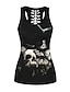 preiswerte Tanktops-Damen Tanktops, ärmellose lässige Schädel gedruckt Rock Punk Gym Weste T-Shirt Top Bluse Sport Halloween T-Shirt (XL, Krähe)