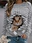 baratos Moletons-Mulheres Blusa Gato Animal Com Corte Imprimir Decote Redondo Blusas Cinzento