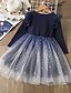 cheap Girls&#039; Dresses-Kids Little Girls&#039; Dress Galaxy Solid Colored Sequins Pleated Lace Red Navy Blue Knee-length Long Sleeve Active Sweet Dresses