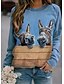 cheap T-Shirts-Women&#039;s 3D Printed T shirt Graphic 3D Donkey Long Sleeve Print Round Neck Basic Tops Blue