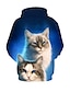 billige T-skjorter og skjorter til gutter-Barn Gutt Hettegenser og sweatshirt Langermet Blå Katt Trykt mønster Katt Grafisk 3D Dyr Aktiv