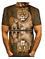 cheap Tank Tops-Men&#039;s T shirt Graphic 3D Animal 3D Print Round Neck Daily Short Sleeve Print Tops Khaki