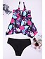 cheap Tankini-Women&#039;s Swimwear Tankini Beach Top Normal Swimsuit Floral Color Block Modest Swimwear Hollow Out Tie Knot Open Back Print Purple Strap Blouse T shirt Tee Bathing Suits Party Vacation New / Sexy
