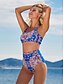 cheap Tankini-Women&#039;s Swimwear Tankini 2 Piece Normal Swimsuit Floral Tribal Hollow Out Open Back Hole Print Blue Strap Blouse T shirt Tee Bathing Suits Party Fashion New / Sexy / Leaf / Padded Bras