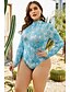 cheap One-Pieces-Women&#039;s One Piece Swimsuit Zipper Print Geometric Blue Swimwear High Neck Bathing Suits Casual Sports