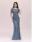 cheap Maxi Dresses-Women&#039;s Maxi long Dress Trumpet / Mermaid Dress Blue White Black Dusty Rose Silver Gold Dusty Blue Red Navy Blue Short Sleeve Embroidered Print Round Neck Spring Summer Party Party Elegant Formal 2022