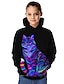 billige Hettegensere og gensere til jenter-Barn Jente Hettegenser og sweatshirt Langermet Svart 3D-utskrift Katt Trykt mønster Katt Grafisk 3D Dyr Aktiv