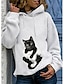 preiswerte Kapuzenpullis &amp; Sweatshirts-Damen Katze Grafik 3D Kapuzenshirt Zur Seite fahren Täglich Grundlegend Alltag Kapuzenpullover Sweatshirts Weiß