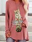 cheap Tops &amp; Blouses-Women&#039;s Plus Size T shirt Dress Tunic Blouse Cat Long Sleeve Print Round Neck Tops Black Blue Red