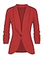 cheap Blazers-women&#039;s 3/4 ruched sleeve blazer open front lightweight office cardigan jacket slim fit blazer black