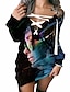 abordables Robes Décontracté-Femme Robe courte courte Robe Droite Noir Manches Longues Imprimé Imprimé Epaules Dénudées Automne Printemps Sortie Motifs 3D Simple Impression 3D S M L XL XXL 3XL
