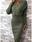 cheap Knee-Length Dresses-Women&#039;s Sweater Jumper Dress Knee Length Dress Blushing Pink Gray Camel Green Black Red Long Sleeve Solid Color Patchwork Fall Winter V Neck Casual 2021 S M L XL XXL