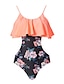 cheap One-Pieces-Women&#039;s Swimwear One Piece Monokini Swimsuit Floral Stripe Racerback Open Back Print Pink Strap Padded Bathing Suits Cute Sweet New / Tattoo / Padded Bras / Slim