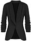 billige Blazere til damer-3/4 ruched blazer med åpent front, lett kontorjakkejakke for kvinner, slim fit blazer svart