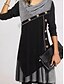 cheap Casual Dresses-Women&#039;s Knee Length Dress A Line Dress Black Long Sleeve Solid Color V Neck Fall Spring Casual 2021 Regular Fit S M L XL XXL 3XL 4XL / Cotton