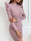 cheap Bodycon Dresses-Women&#039;s Sheath Dress Knee Length Dress Blushing Pink Khaki Black Red Long Sleeve Solid Color Fall Round Neck Sexy Puff Sleeve Slim 2021 S M L XL