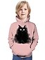 billige T-skjorter og skjorter til gutter-Barn Gutt Hettegenser og sweatshirt Langermet Rosa Katt Trykt mønster Katt Grafisk 3D Dyr Aktiv