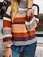 billige Sweaters-Dame bluse Stribet Strikket Akryl Fibre Basale Langærmet Løstsiddende Sweater Cardigans Efterår Vinter Rullekrave Regnbue