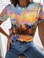 billige T-shirts-Dame T skjorte Blomstret Grafisk Avslappet Helg Blå Oransje Grå Trykt mønster Kortermet Hawaiisk Strandstil Rund hals Normal