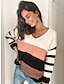 abordables Pulls-Femme Pullover Rayé Manches Longues Pull Cardigans Col en V Rose Claire