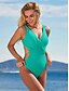 cheap One-Pieces-Women&#039;s Swimwear One Piece Monokini Bathing Suits trikini Normal Swimsuit Solid Color Tummy Control Hole Cross Green Strap Bathing Suits Party Elegant Sexy / New / Padded Bras