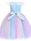 cheap Girls&#039; Dresses-Kids Little Dress Girls&#039; Rainbow Patchwork Colorful Unicorn Party Holiday Tulle Dress Cartoon Purple Pink Yellow Knee-length Tulle Short Sleeve Active Princess Sweet Dresses Spring Summer 2-9 Years
