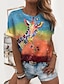 preiswerte T-shirts-Damen T Shirt Graphic Giraffe 3D Grün Bedruckt Kurzarm Täglich Basic Rundhalsausschnitt Regular Fit