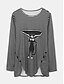 abordables T-shirts-Mujer Camiseta A Rayas Gato Estampados Manga Larga Botón Estampado Escote Redondo Tops Básico Top básico Combo Gris Oscuro Gris-plata Negro