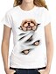 abordables T-shirts-Mujer Perro Graphic 3D Diario 3D Manga Corta Camiseta Escote Redondo Estampado Básico Tops 100% Algodón Blanco Negro S