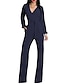 baratos Jumpsuits &amp; Rompers-Macacões elegantes casuais de manga comprida com decote em V profundo tm feminino com bolso (4-6, preto)