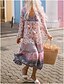 cheap Maxi Dresses-Women&#039;s Maxi long Dress Swing Dress Boho Dress Pink Long Sleeve Print Floral V Neck Fall Winter Casual Vacation Boho Puff Sleeve 2022 S M L XL XXL