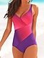 cheap One-Pieces-Women&#039;s Swimwear One Piece Swimsuit Color Block Blue Purple Swimwear Bathing Suits