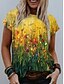 baratos T-shirts-Mulheres Feriado Pintura Camiseta Floral Gráfico 3D Estampado Decote Redondo Básico Blusas Amarelo / Para Noite