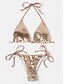 cheap Bikini-Women&#039;s Swimwear Bikini Swimsuit Sequins Strappy High Waist Silver Gold Swimwear Plunge Halter Bathing Suits Party Sexy / Drawstring / Padded Bras