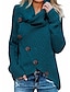 baratos Suéteres de Mulher-Mulheres Pulôver Côr Sólida Tricotado Botão Manga Longa Solto Casacos de malha Outono Inverno Gola Redonda Azul Amarelo Vermelho