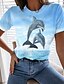 baratos T-shirts-Mulheres Camiseta Gráfico 3D Azul Imprimir Manga Curta Feriado Final de semana Básico Estilo Praia Decote Redondo Normal