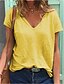 abordables T-shirts-T shirt Tee Femme du quotidien Couleur Pleine Manches Courtes Col V Blanche Jaune Bleu marine Hauts Standard S