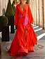 abordables Robes Bohêmes-Femme Robe Évasée Robe longue maxi Manches Longues Bloc de Couleur Fendu Eté Simple 2021 Rouge S M L XL XXL 3XL